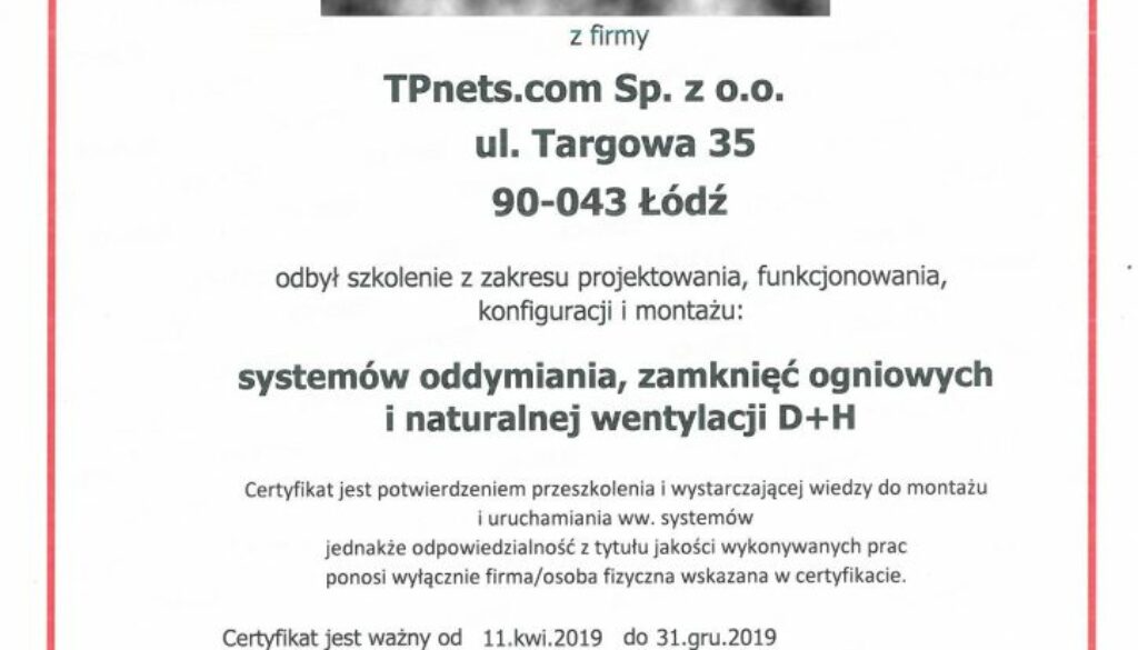 D+H POLSKA 2019 TB Szkol system oddymiania RODO