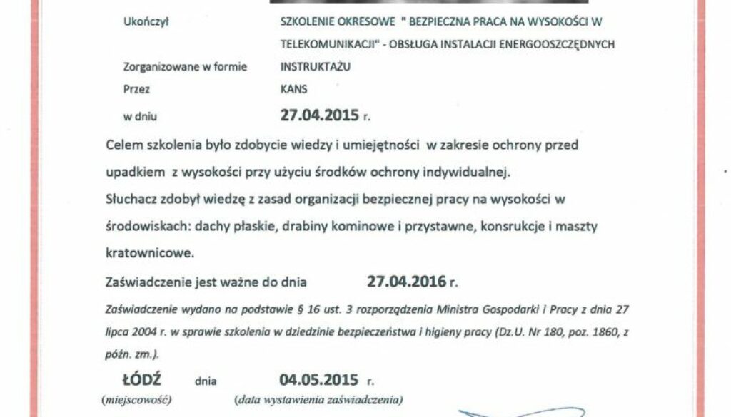 KANS 2016 PZ szkol.praca na wysokości RODO